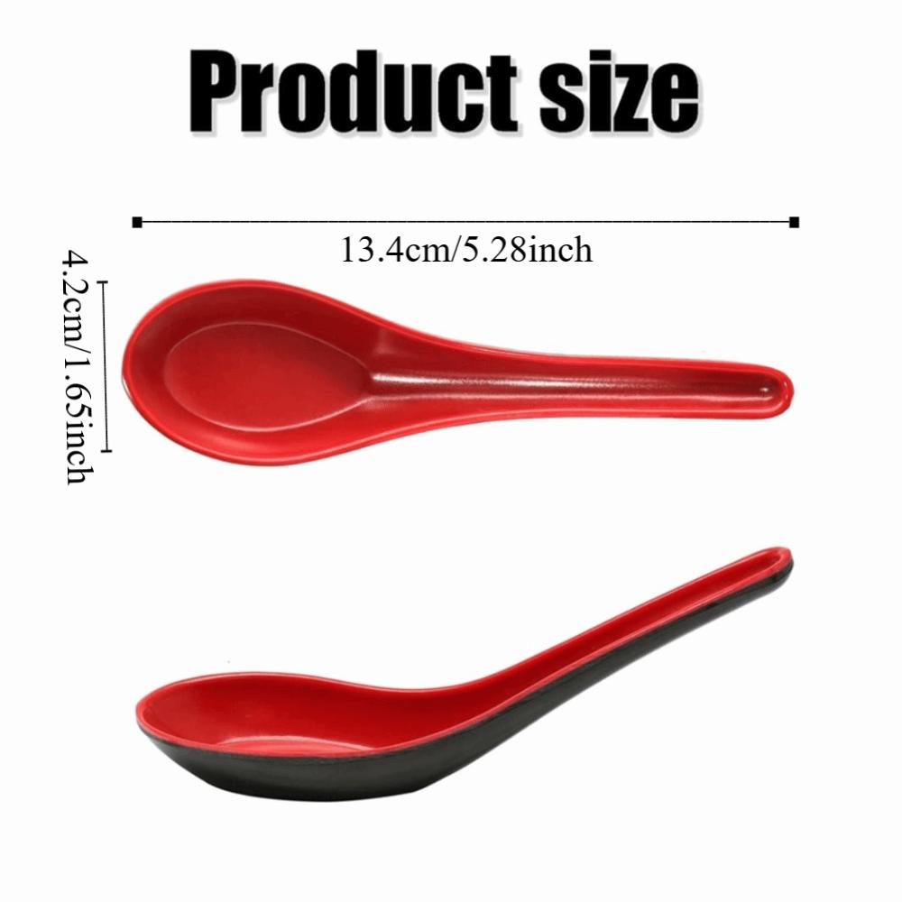 2pcs Japanese Style Melamine Red Black Soup Spoon Long Handle Heat-resistant Ramen Spoon Simulated Ceramic Drop-resistant4
