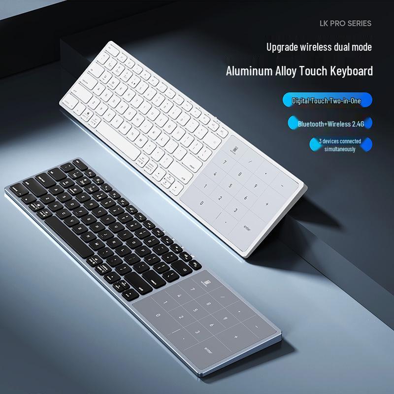 Ultra-Thin 2-in-1 Aluminum Bluetooth Keyboard with Large Touchpad for Desktop, Laptop, and Tablet