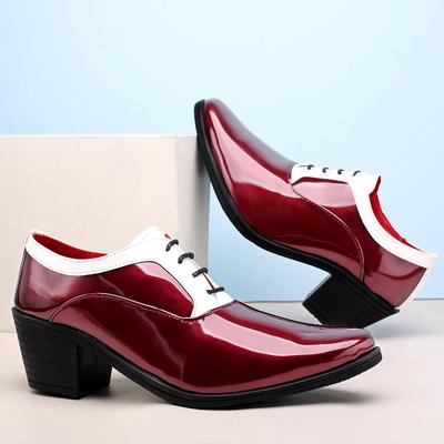 Fashion 2024 Classic Glitter Leather Men's Dress Shoes Fashion Red Mirror Luxury Shoes Men Increasing-height Heel Shoes Men Footwear