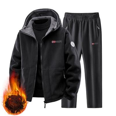 Herfst Winter Sportkleding Set Heren Retro Training Dikke Fleece Jas + Broek Tweedeelig Pak Casual Ski Hardlopen Trainingspak Pak