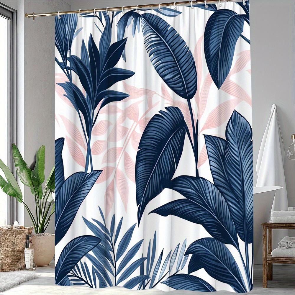1Pc Plant Pattern Shower Curtain - Large Leaf Design For A Natural And Fresh Bathroom Feel, Polyester Fabric, Comfortable & Bath