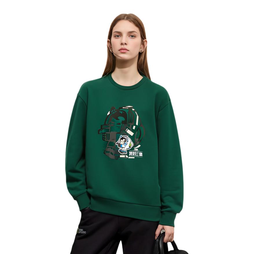 Adidas Neo Cartoon Anime Print Crewneck Casual Sweatshirt Unisex Green IB8895