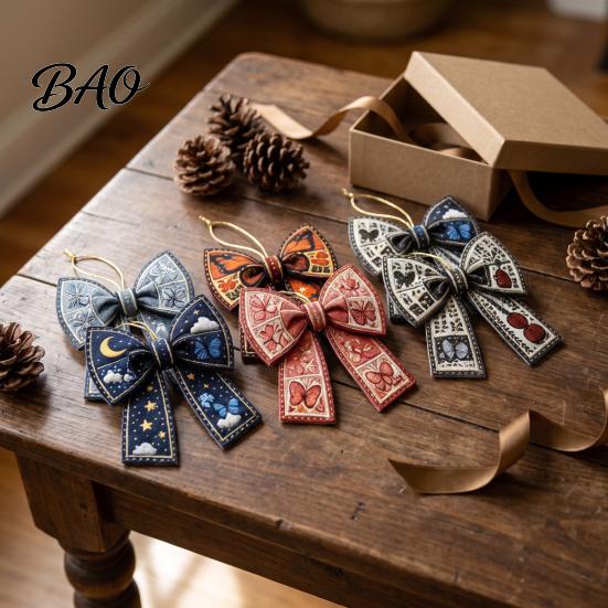 24 Day Countdown Calendar 24Pcs Christmas Advent with Retro 2D Flat Acrylic Bow Ornaments, Decorative Romantic Home Decor Accents Holiday Set for Tree