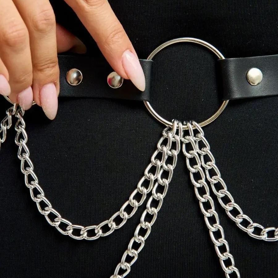 Women Fashion Leather Waist Belt Harajuku Harness Belt Decorative Belly Chain BeltWaistband Gothic Clothing Accessorie