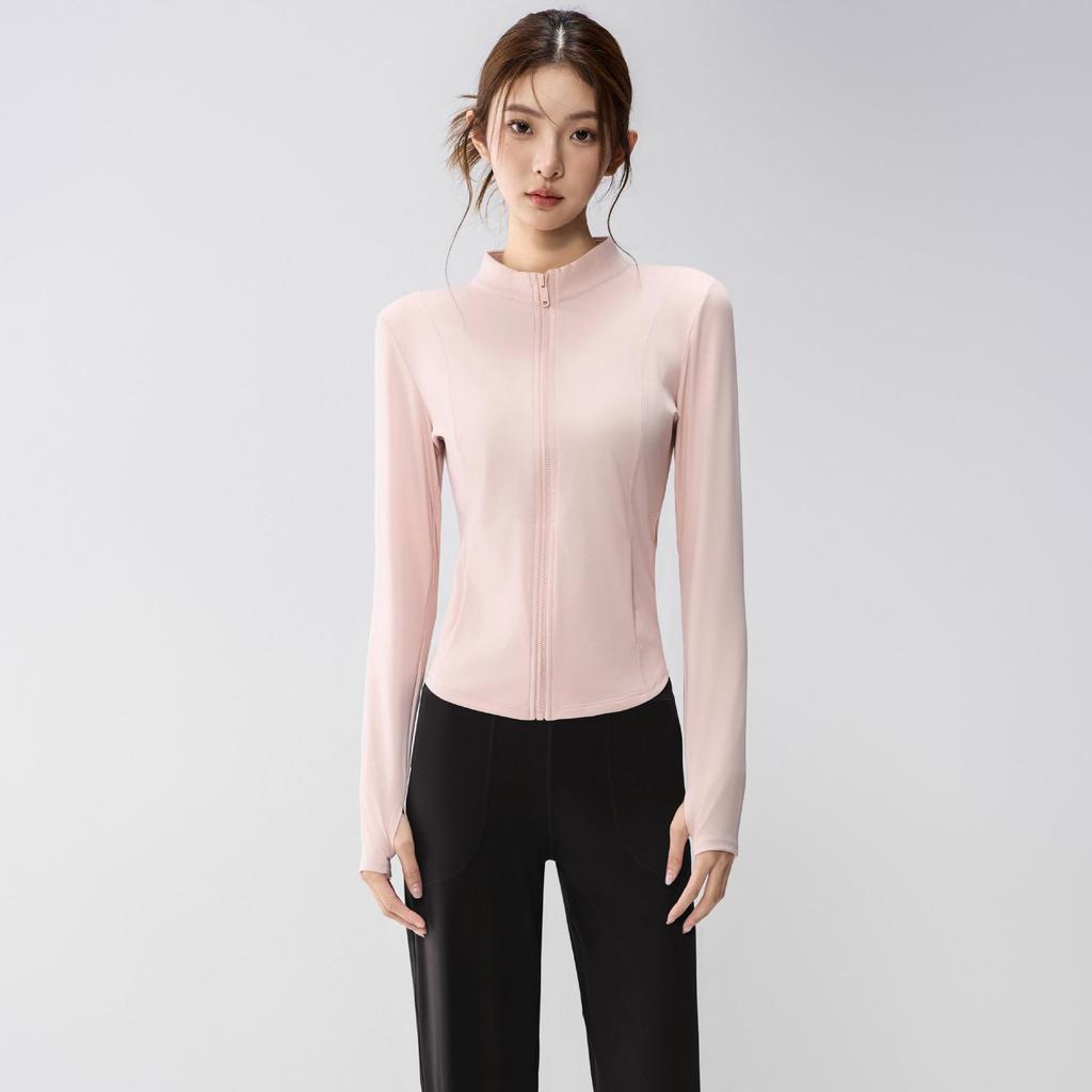 Full-Zip Yoga Suit with Pockets: Slimming Long Sleeve Top for Running & Fitness