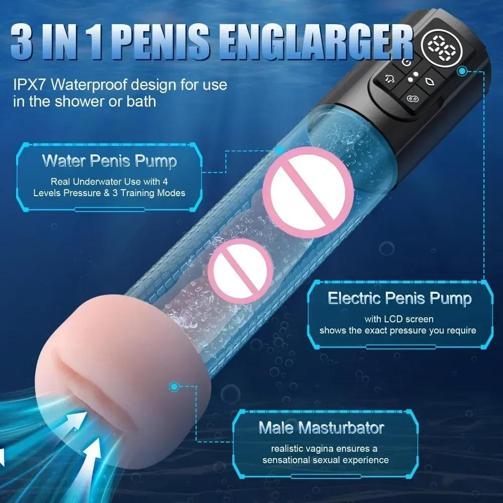 Electric Penis Pump for Men Masturbator IPX7 Waterproof Adult Male Penis Enlargement Vacuum Pump Penile Enhancer Exerci Sex Toy