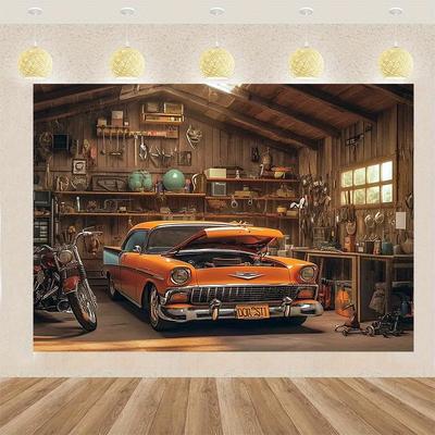 Classic Garage Workshop Tapestry: Auto Enthusiast's HavenWall Decoration Background Cloth, Bedroom Room Home Decoration