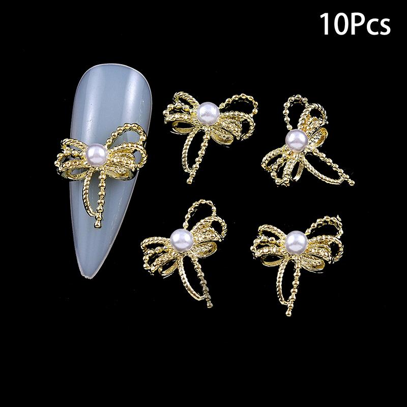 10Pcs Hollow Bowknot Nail Decoration  Metal Gold Silver Nail Charms 3D Alloy Bow Tie Jewelry Manicure Diy Art Accessor