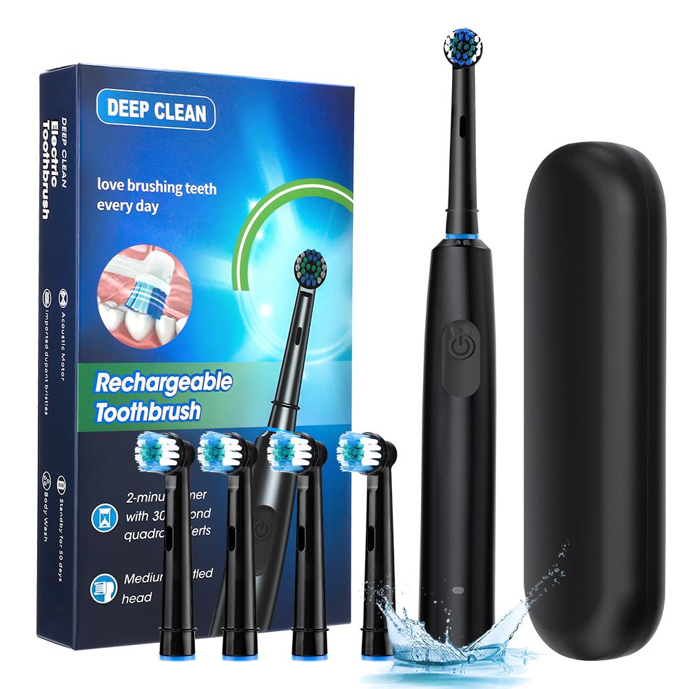 Rotating Electric Toothbrush Set for Adult Teeth Whitening Teeth Brushes 3D Round Head Soft Brush Type-C Electric Toothbrush
