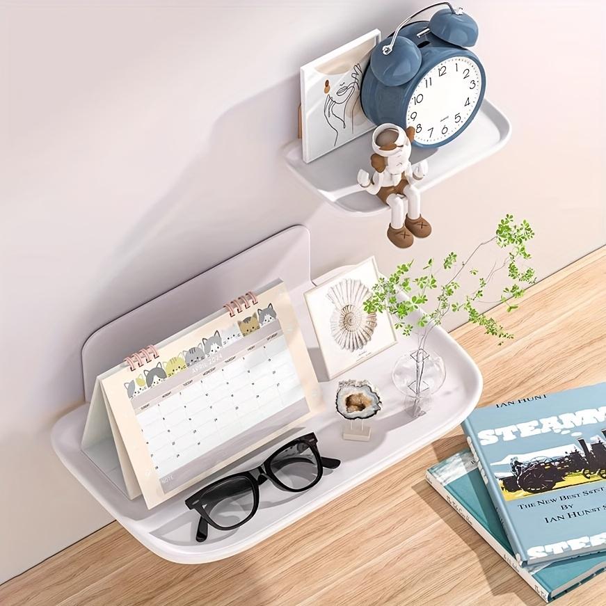 No-drill wall-mounted folding storage rack - White plastic space-saving storage rack with multiple compartments Suitable hanging rack for the
