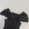 European-American Elegant Bandage Dress with Pleated Design and Rhinestone Accents