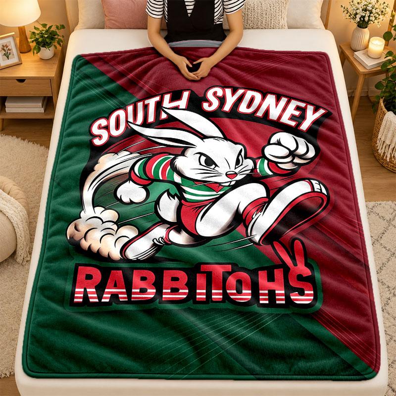 Flannel BlanketSouth Sydney Rabbitohs Warm Soft Throw Blanket for Indoor Sofa Bed Living Room Use