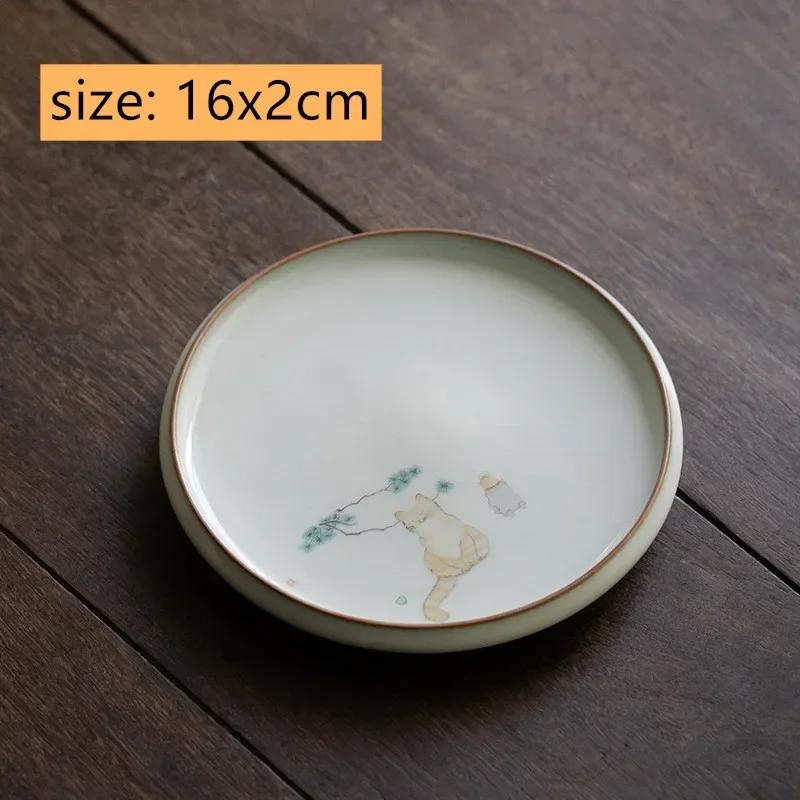 Chinese Ru Kiln Ceramic Tea Tray Teapot Teacup Mat Cute Cat Pot Bearing Round Gaiwan Tray Household Tea Set Decors Accessories