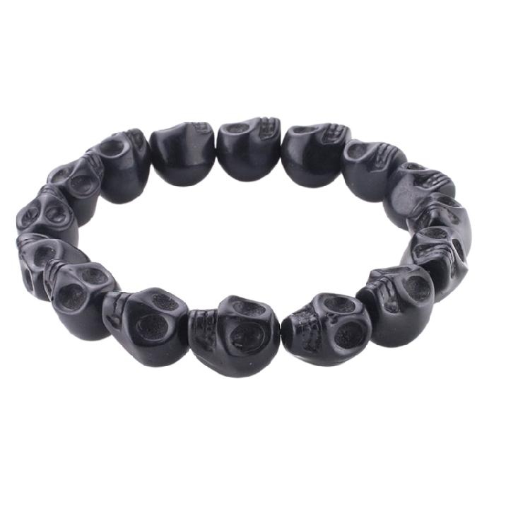 Künstlerisches Totenkopf Perlenarmband Echte Türkissteine Handkette Stilvolles und Vielseitiges Accessoire Leichtes Stein-Armband Schmuck black