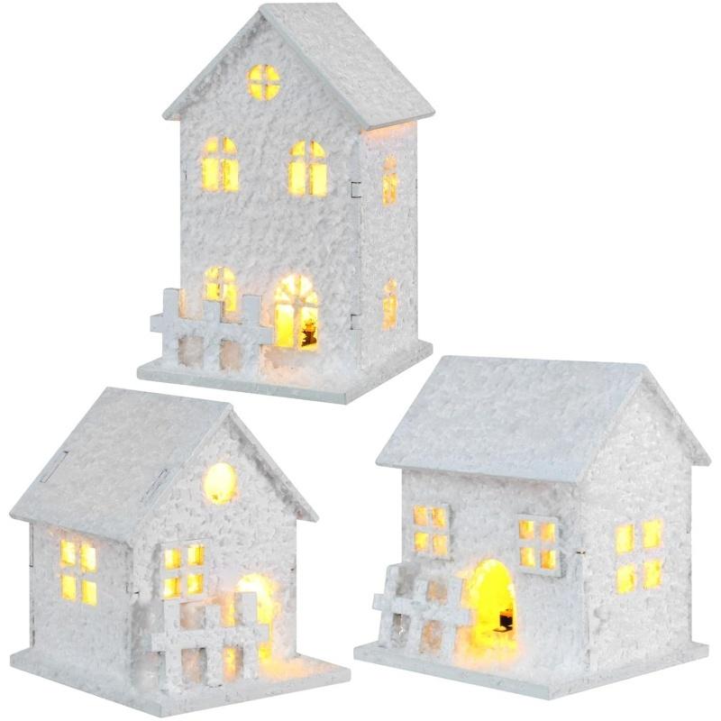 Case de sat de Crăciun iluminate cu LED Case de zăpadă de Crăciun Figurine de clădiri din lemn pentru satul de iarnă Decor pentru petrecerea de sărbători