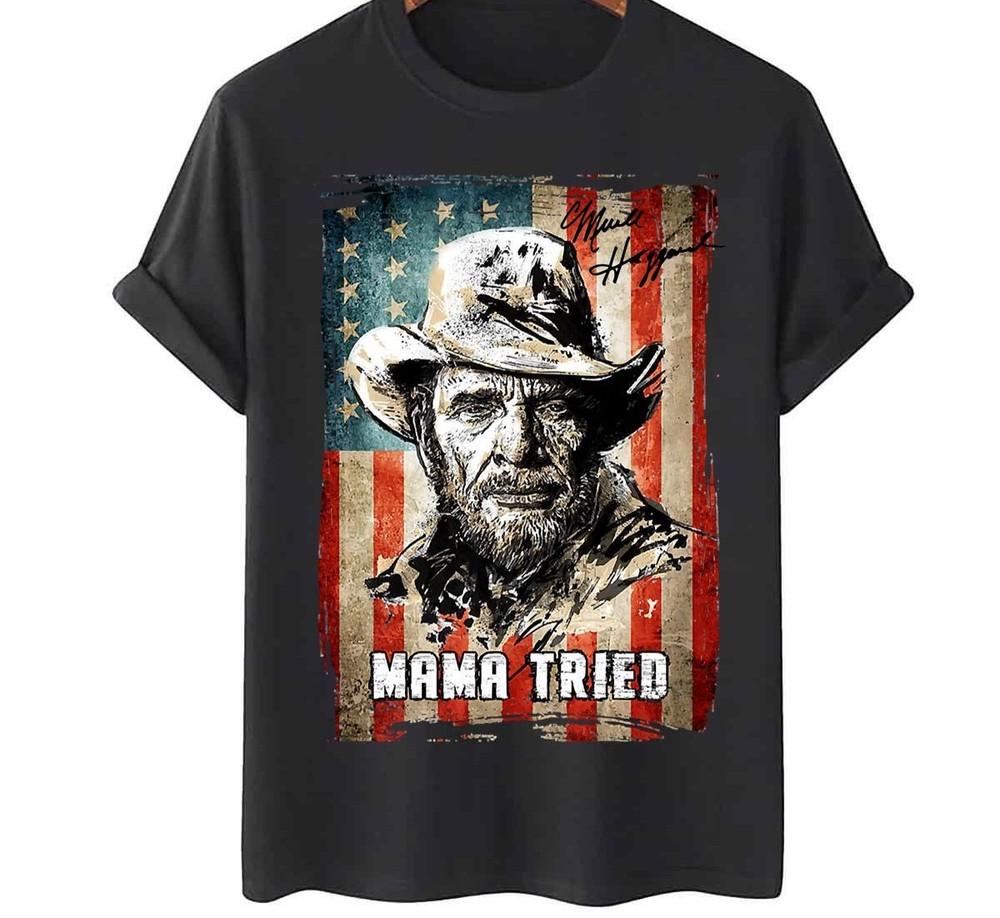 

Vintage Merle Haggard Mama Tried Cotton Black Full Size Unisex Shirt Unisex T-Shirt XXXXL