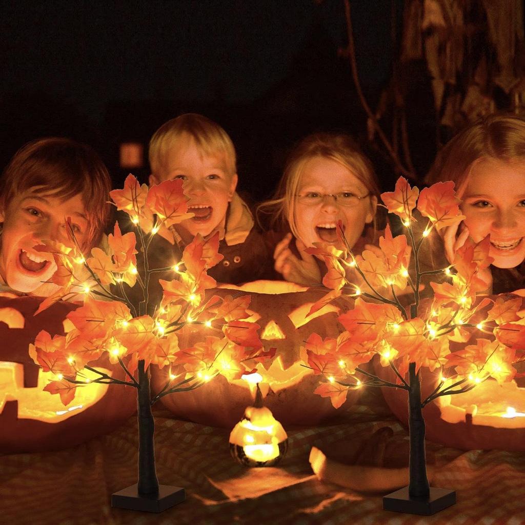 Maple Leaf LED Tree Lamp - Harvest Festival Thanksgiving Red Maple Desktop Decoration Lights