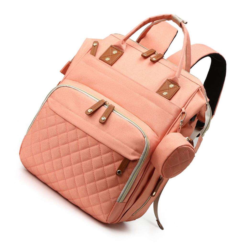 Diaper Women Bag Backpack Multi Compartment Large Opening Top Mother Baby Travel Backpack Pink