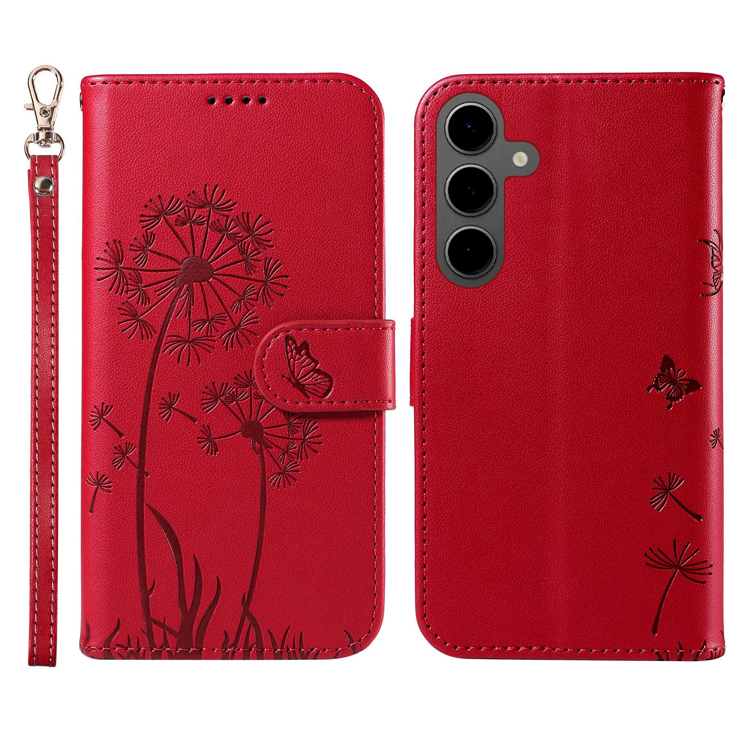 

For Samsung Galaxy S25/S24 Leather Case Wallet Phone Cover Dandelion Imprint Red