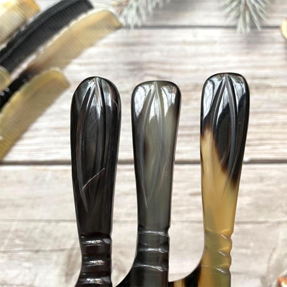 Natural Buffalo Horn Massage Comb Anti-static Scalp Massage Brush Fine Teeth Hair Comb Women