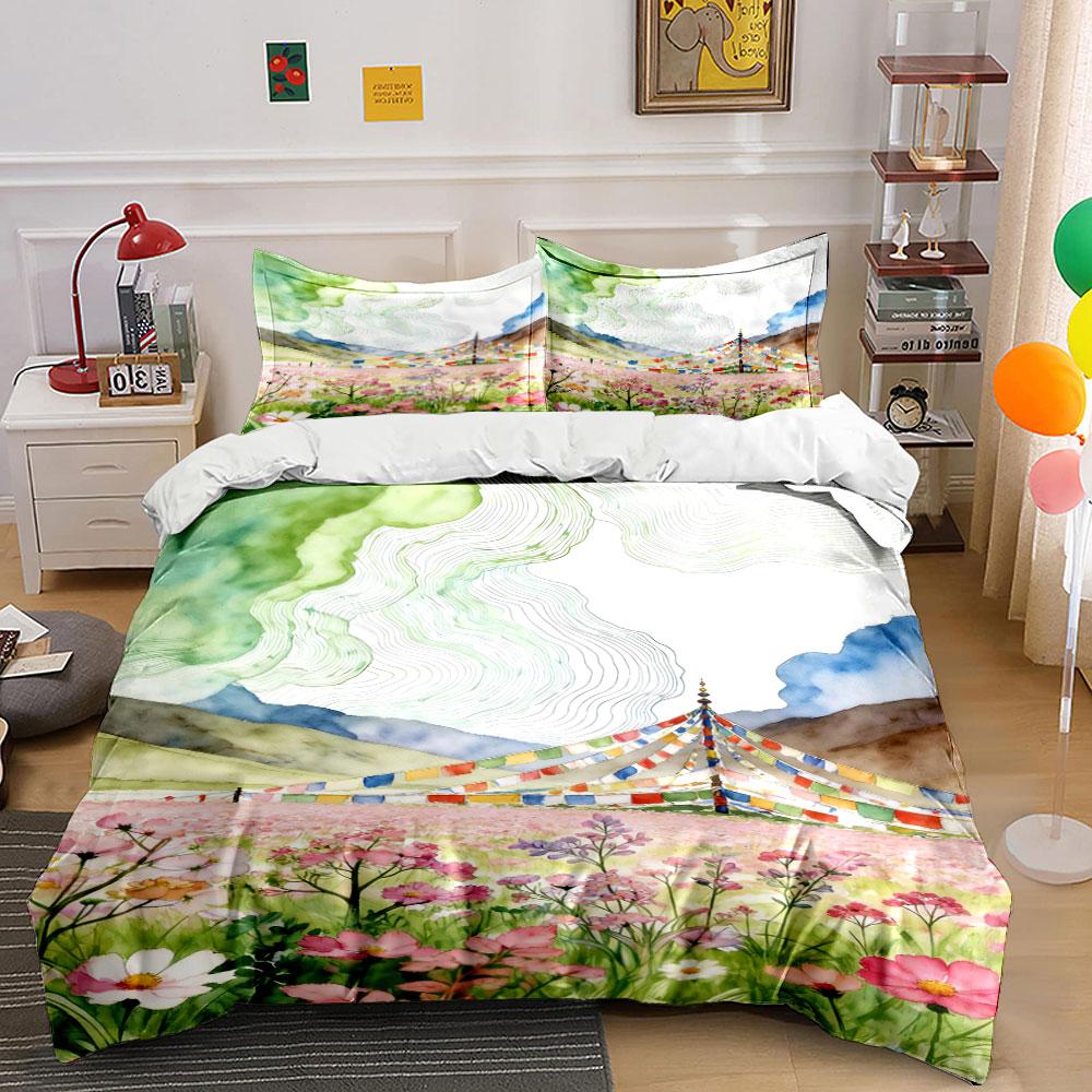 

Colorful tent, flowers, landscape. Bedding sets Duvet cover sets Duvet covers Pillowcases(1 * Duvet Cover 2 * Pillowcases, without duvet insert) 135x200cm