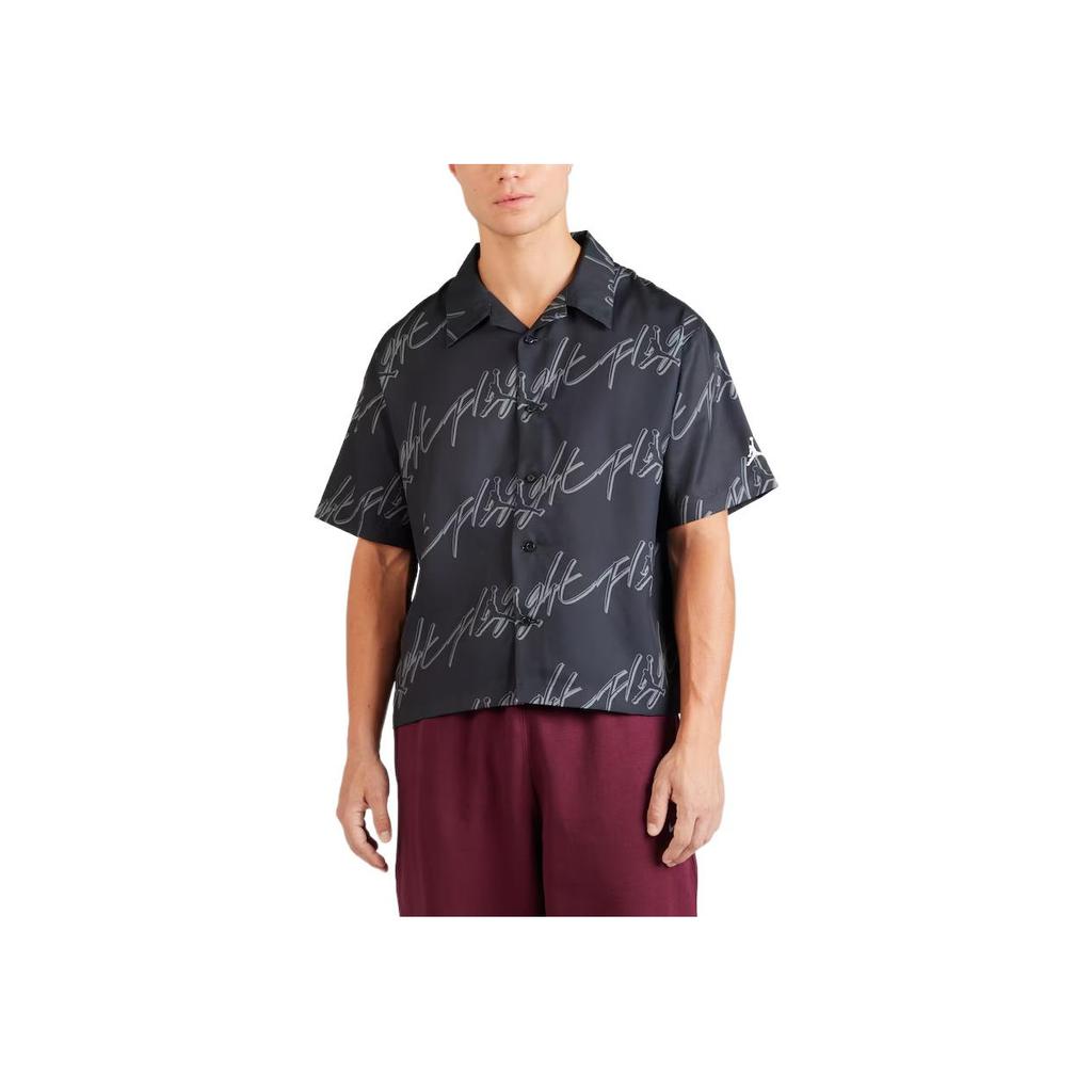 Jordan Essentials Letter Print Collared Sport Casual Breathable Loose Short Sleeve Shirt Men Tops Black FB7323-010