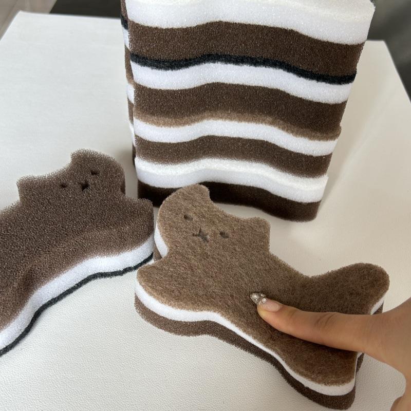 Cartoon Cat Triple-Layer Dishwashing Sponge Scouring Pad Dishcloth Combo