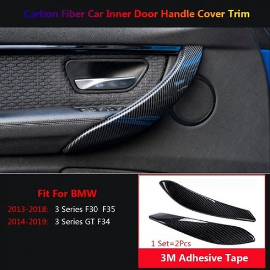2x Carbon Fiber Car Inner Door Handle Sleeve Cover Trim For BMW 3 Series F30 F34