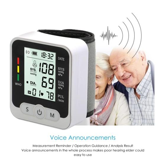 Electronic Blood Pressure Monitor Battery Powered One-click Measurement White Large Display Wrist Blood Pressure Machine for Home