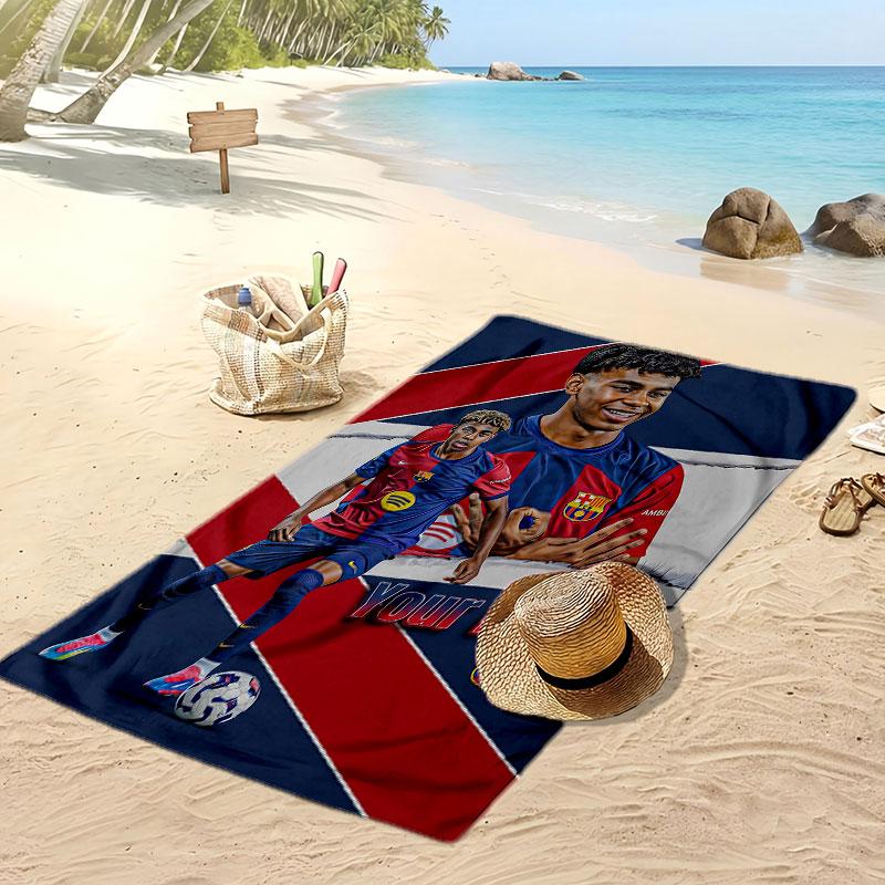Asciugamano da Spiaggia Personalizzato Stampato Lamine Yamal Logo Calcio Supporto Nome Personalizzato Testo Asciugamano Assorbente Per Sport Viaggio Regalo Speciale