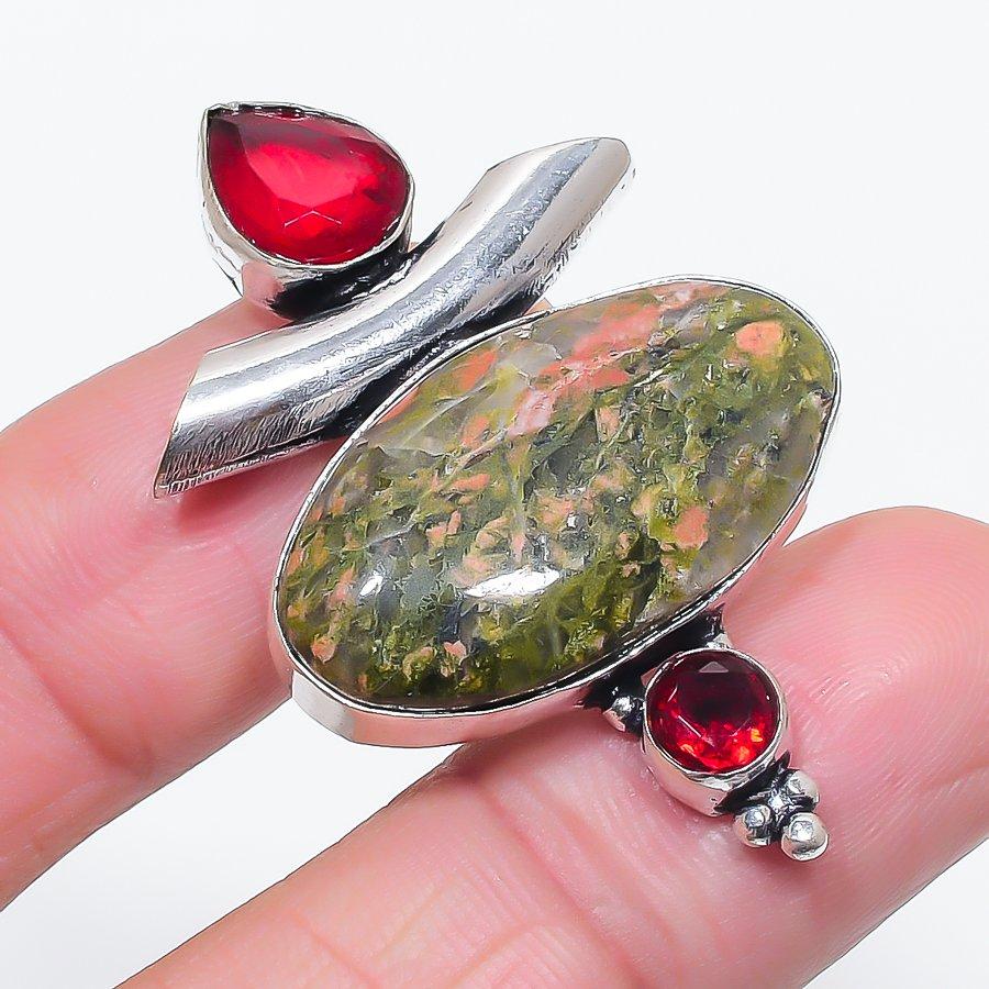

Natural Unakite, Garnet Gemstone 925 Sterling Silver Jewelry Pendant 1.85 I7B47