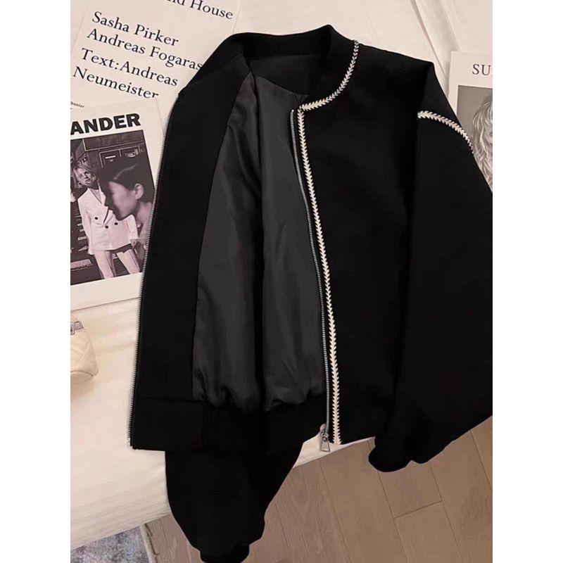 Plus-Size Women's 120kg Fleece-Lined Thickened Cardigan Jacket with Visible Stitching, Loose-Fitting Oversized Baseball Jacket for Spring and Autumn