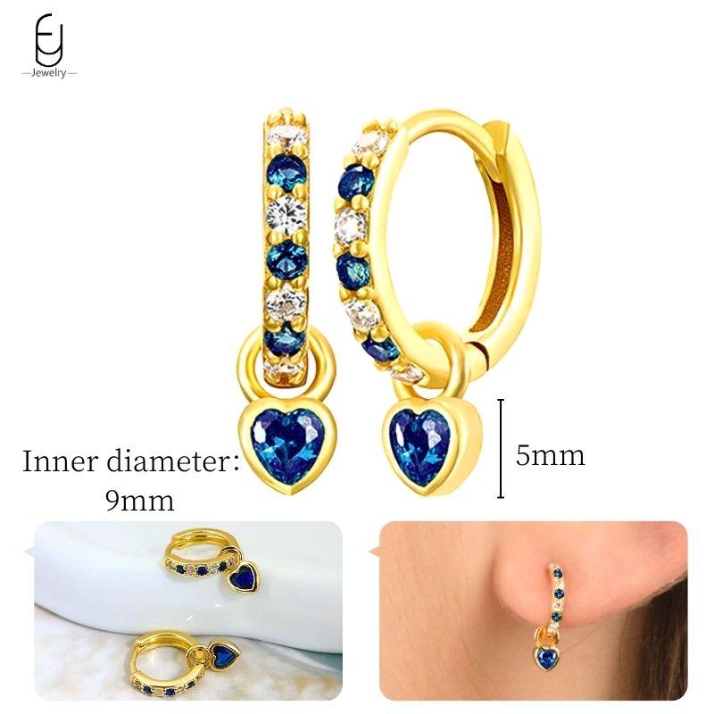 925 Silver Ear Buckles Fashion Hoop Earrings Dark Blue Crystal Pendant Gold Earrings High Women's Jewelry Luxury Gifts