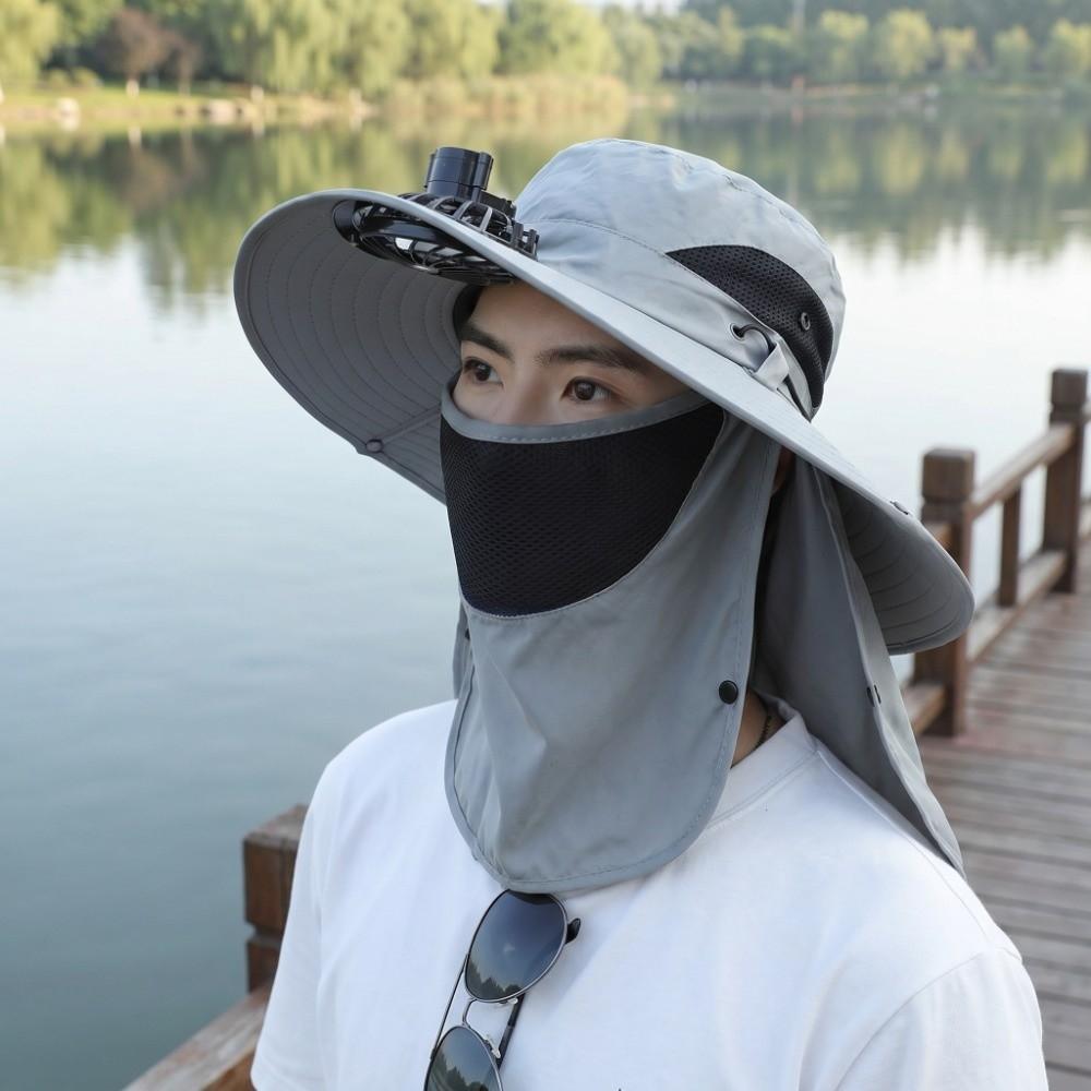 Wide Brim Neck Flap Bucket Hat Windproof Cooling Fan Hat for 3.7 V 500 mAh Lithium Battery Men
