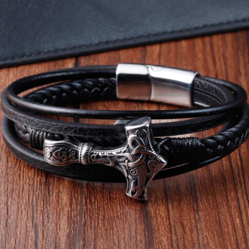 Men's Leather Bracelet Stainless Steel Leather Braided Bracelet Fashion Viking Jewellery Street Hipster Wear Jewellery Accessories