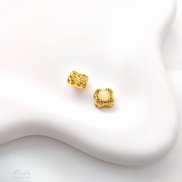 Dull Gold Cat's Eye Stone Spacer Beads with Imitation Jasper for DIY Bracelets and Necklaces
