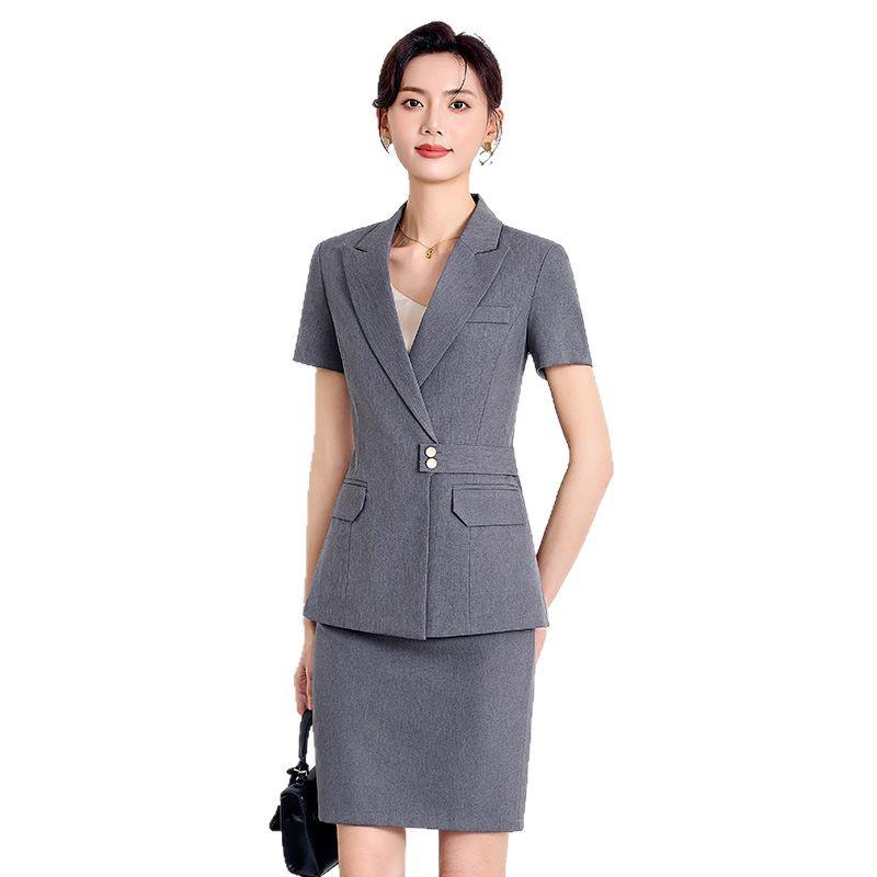 Elegant Women's Summer Formal Suit: Professional Skirt & Blazer for Hotel Front Desk, Office, or Medical Uniform