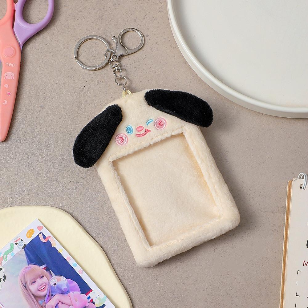 Cute Cartoon Plush Card Holder Keychain Sweet Girl Card Case Bag Charm Women Black Cat Dog