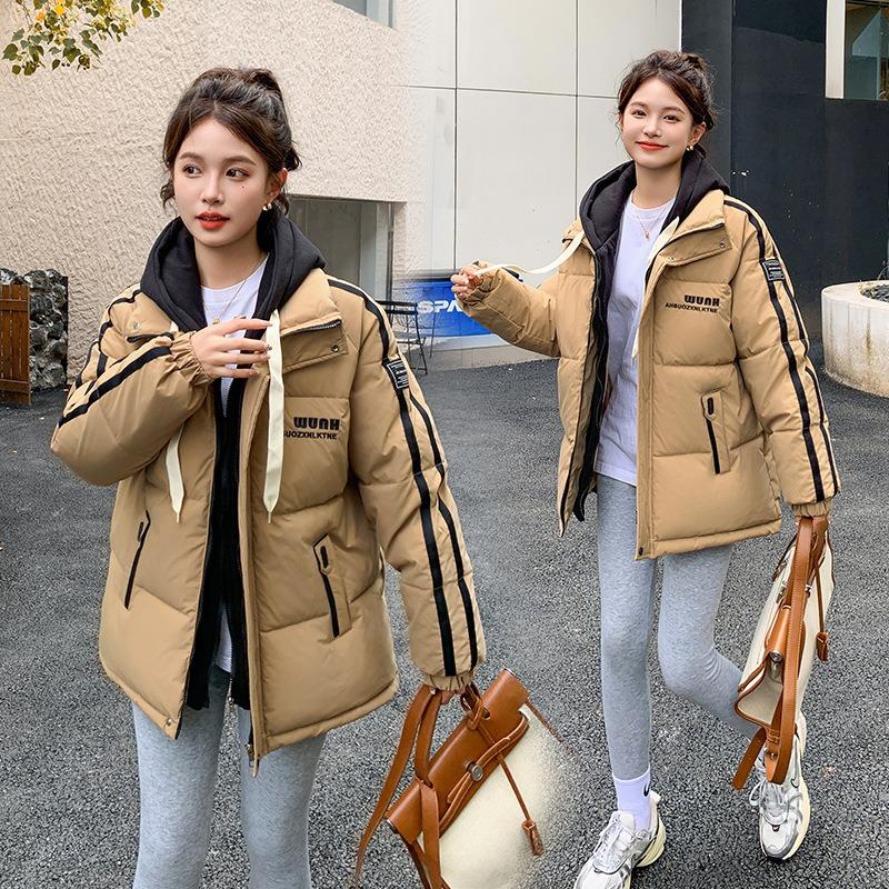 Winter new contrasting colors fake two-piece down cotton clothes women's loose thickened bread clothes versatile jacket tide