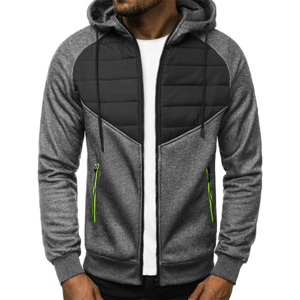

Male Winter Hoodies Zipper Coat Fashion Contrast Color Jacket Pocket Zip Design Casual Warm Cardigan M темно серый