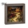 Wooden Landscape Ornament Christmas Snowy Night Light Picture Frame, Vintage Frame 3D Mini Gift for Friends Lamp, Desktop Atmosphere Decor Bedroom