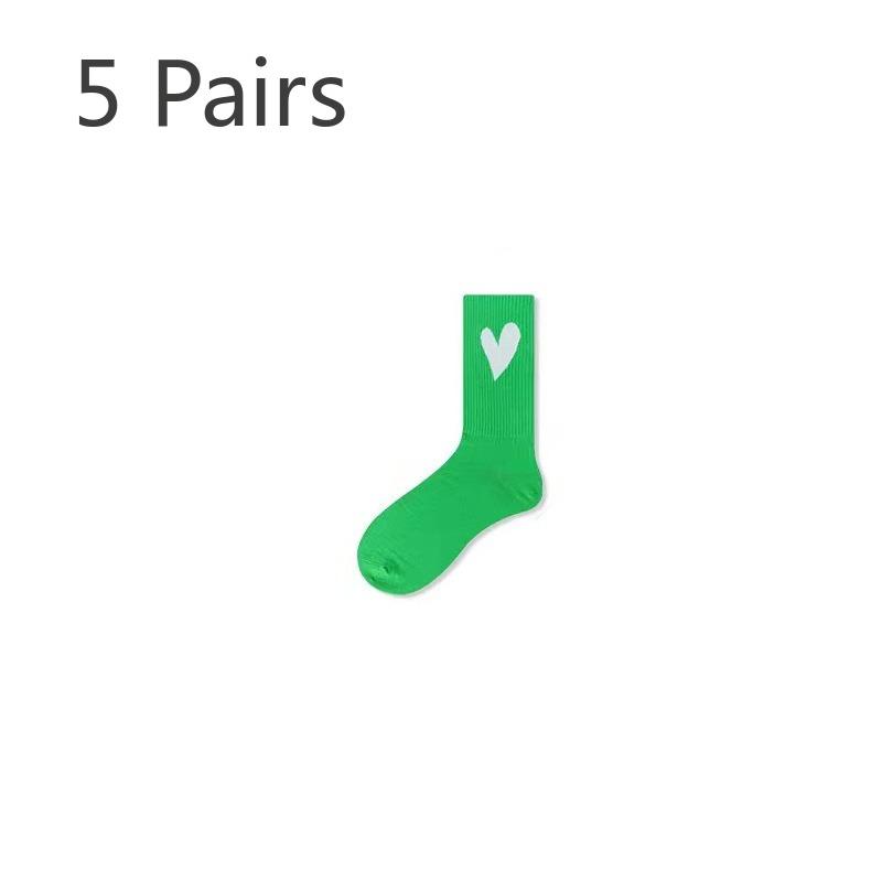 5 Pairs of Women's Spring and Autumn Tide Color Contrast Sports Casual Small Fresh Green Mid Tube Socks