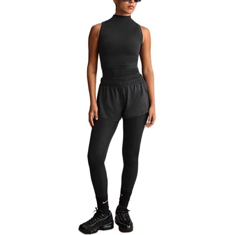NikeSKIMS Vintage Seamless Mock Neck Bra Top Obsidian Women Tops Black TP-TNK-2954-OBD