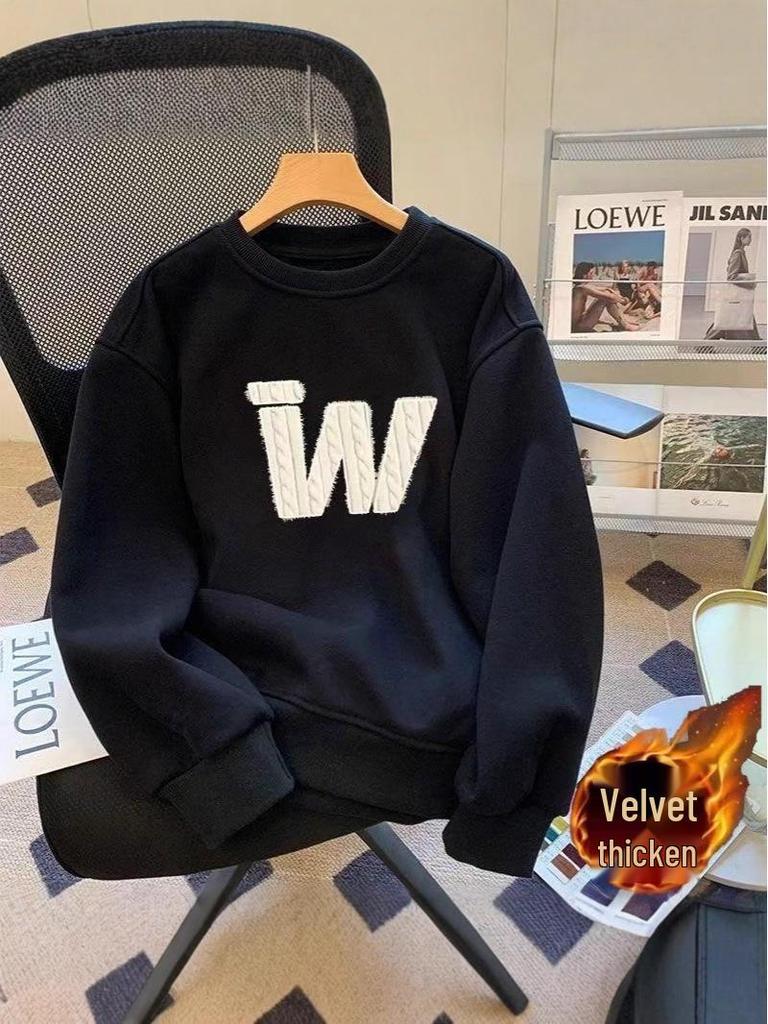 Men's 2025 Winter Trendy American Round Neck Plus Velvet Thick Hoodie – High Street Style Loose Fit Pullover