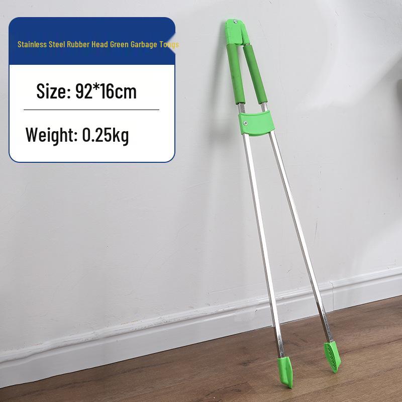 Stainless Steel Long-Handled Trash Grabber Tongs for Sanitation and Retrieval