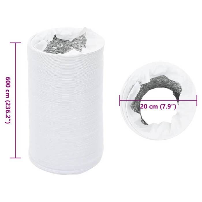 VidaXL Conduit de ventilation aluminium et PVC 6 m Ø20 cm, tuyau d'échappement flexible, conduit de hotte aspirante,, tuyau 4008069