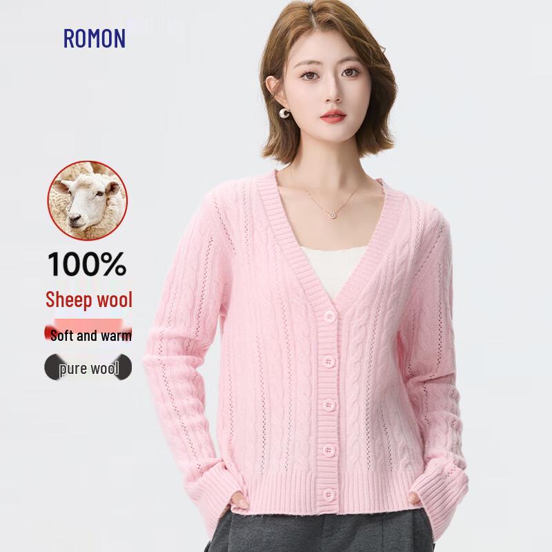 Romon Women's 100% Merino Wool V-Neck Cardigan