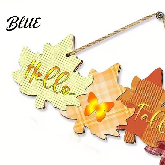 Harvest Festival Wall Ornament Autumn Welcome Sign with Hanging Rope for Front Door Rustic Maple Leaf Shape Wood Wooden Plaque Decor Pumpkin