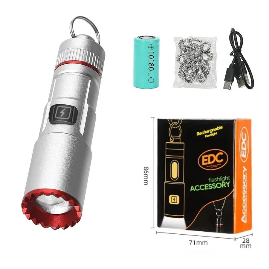 Leistungsstarke EDC Mini LED Taschenlampe Tasche Aluminiumlegierung Kleine Taschenlampe 10180 Batterietyp Typ-C Wiederaufladbar Notbeleuchtung Laterne