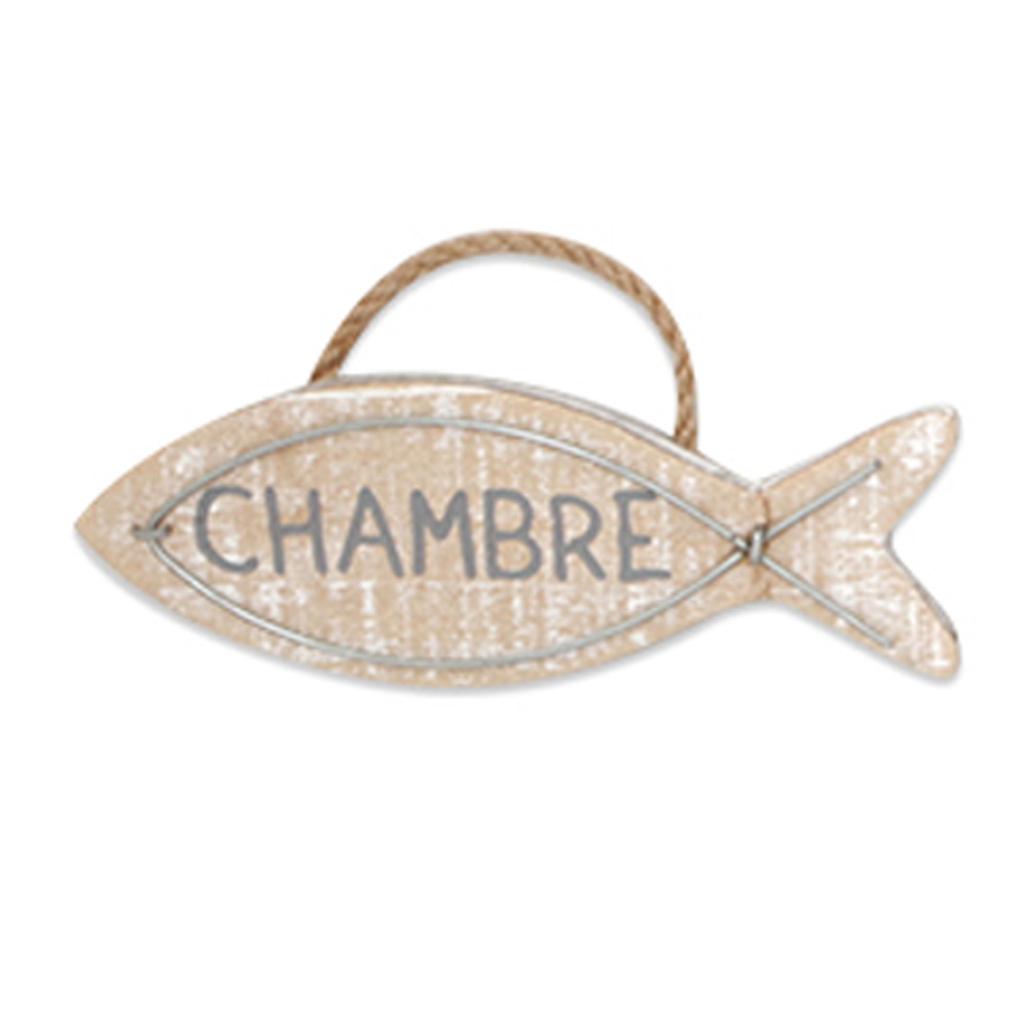 Les Trésors De Lily [R6553] - Ahşap kapı plaketi 'Balıklar' toprak rengi (oda) - 12x4cm